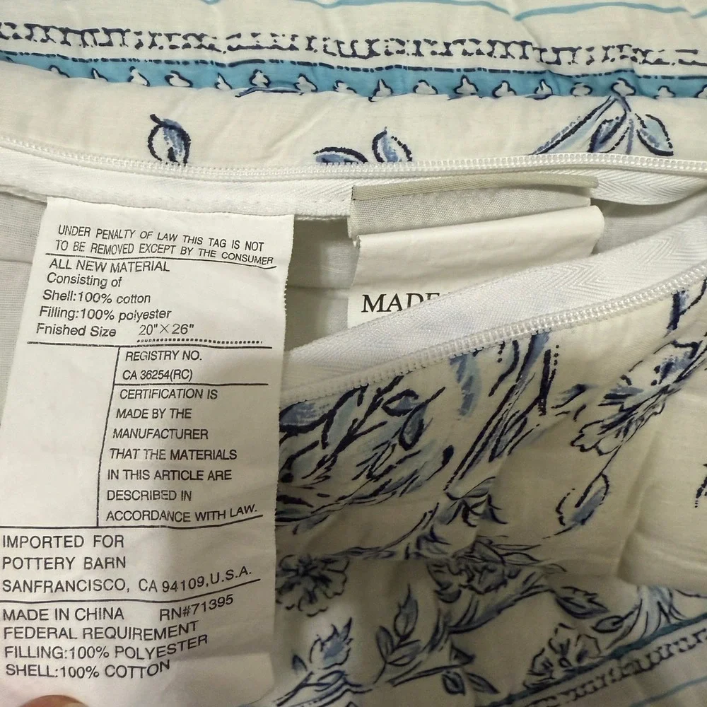 Pottery Barn Quilted Pillow Shams Standard Blue Botanical Cottage Shabby Chic‎